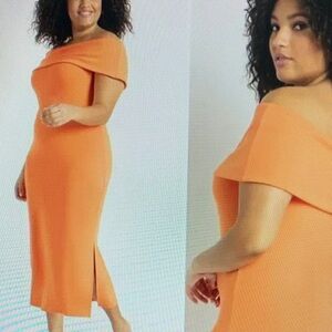 Eloquii Vibrant Orange Off-Shoulder Maxi Dress